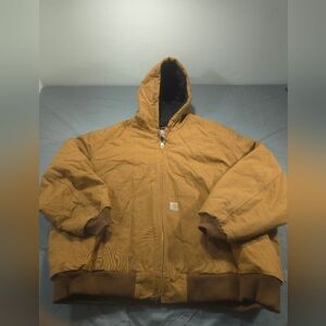 Carhartt Jacket Mens 5XL Brown Coat Duck Flannel Hooded Active Quilted J140